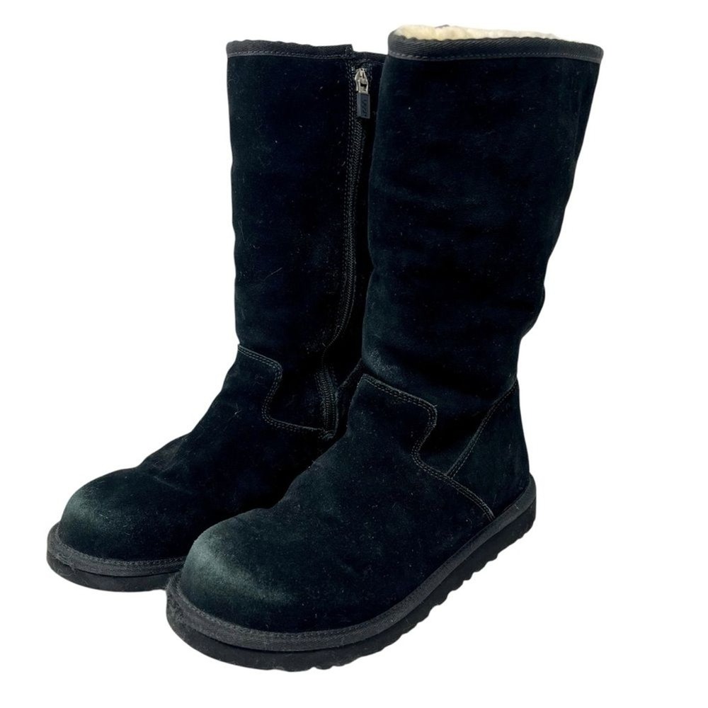 Y2K Cozy UGG Sunburst Tall Suede Shearling Boots 6 Black Winter Cozy Gorpcore